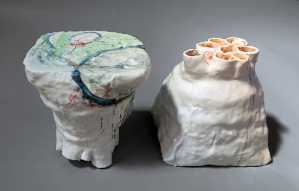 Recto-verso Vases tulipières et sculpture porcelaine 
